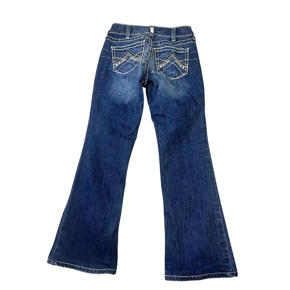 Ariat Mid-Rise Embroidered Bootcut Dark Denim Jeans, Women's 26S Western Cowgirl - Picture 2 of 11